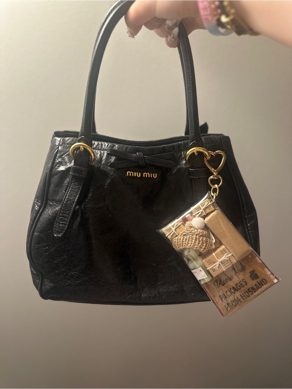 Miu Miu Black Leather Satchel with Gold Hardware